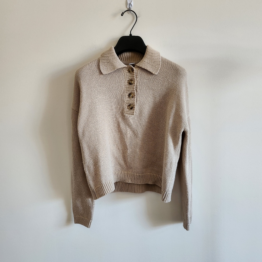 Beige Button-Up Women's Sweater